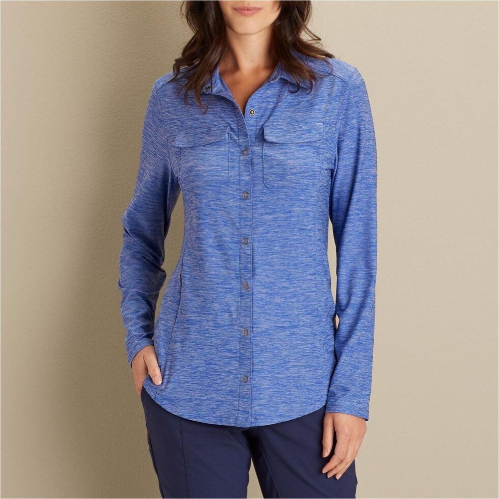 Duluth Armachillo Cooling Knit Button Up Shirt Womens 2XL Slim Blue Stretch Jade